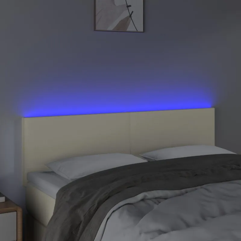 Galvūgalis su LED, kreminės spalvos,144x5x78/88cm, dirbtinė oda