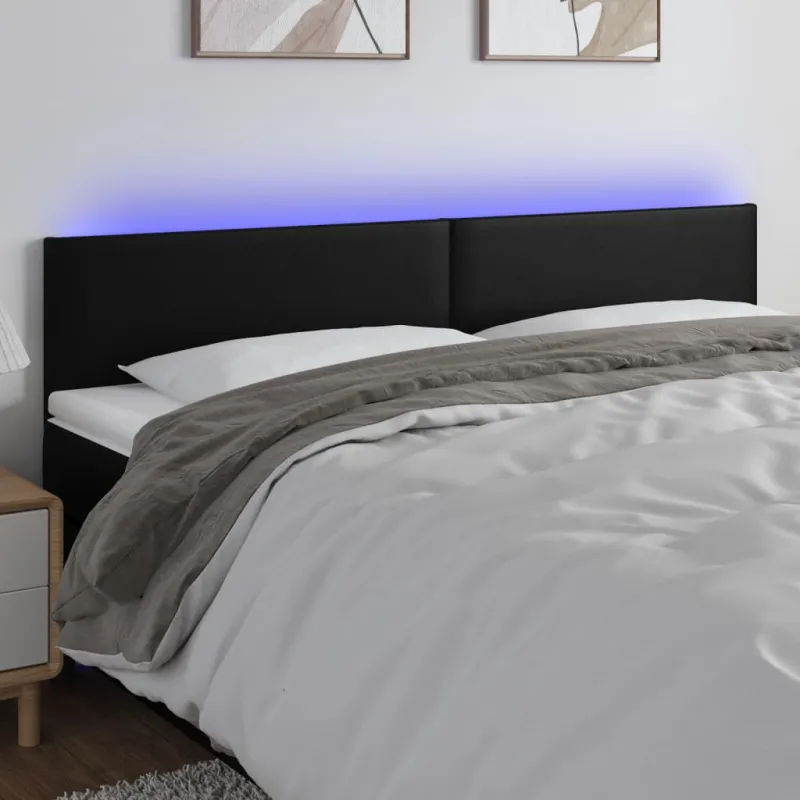 Galvūgalis su LED, juodos spalvos, 180x5x78/88cm, dirbtinė oda