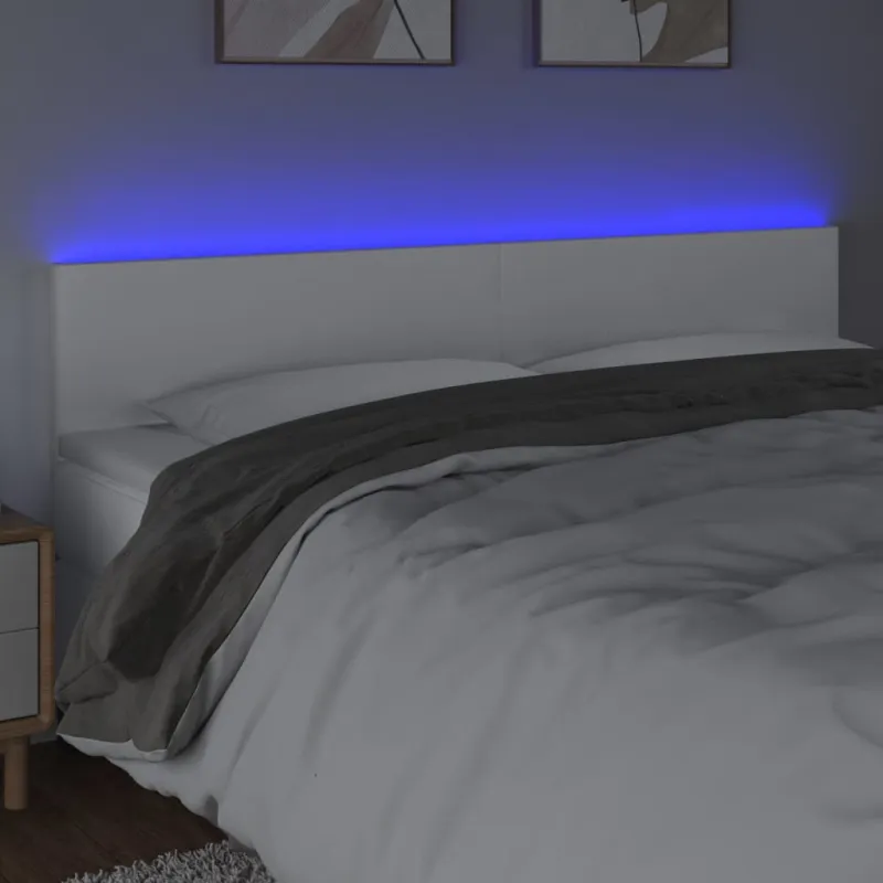 Galvūgalis su LED, baltos spalvos, 180x5x78/88cm, dirbtinė oda