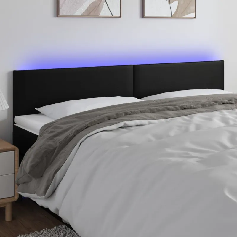 Galvūgalis su LED, juodos spalvos, 200x5x78/88cm, dirbtinė oda