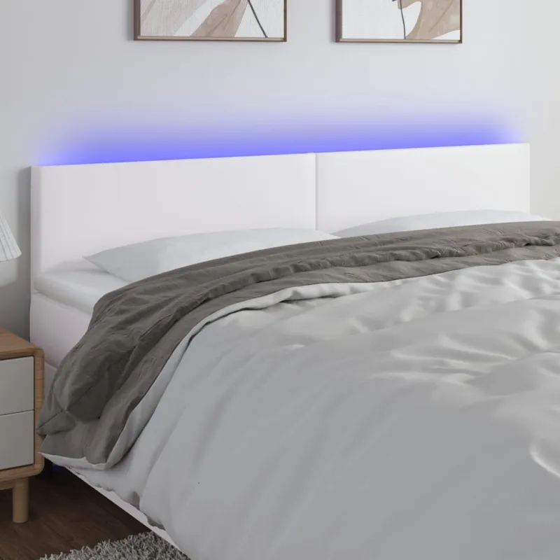 Galvūgalis su LED, baltos spalvos, 200x5x78/88cm, dirbtinė oda
