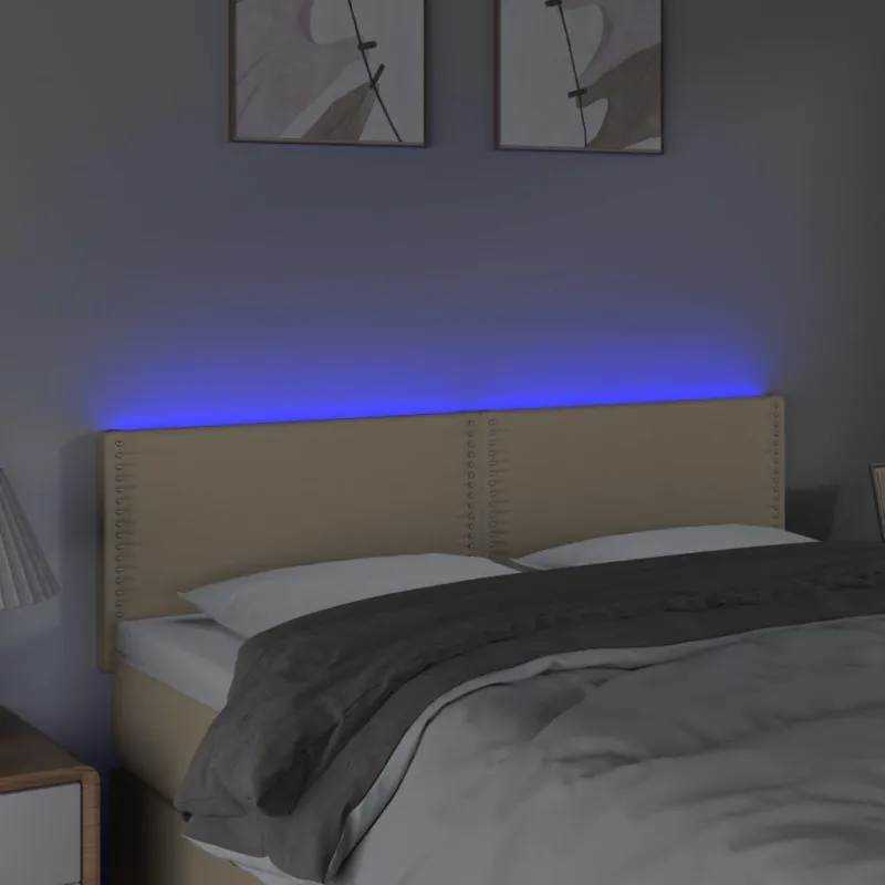 Galvūgalis su LED, kreminės spalvos, 144x5x78/88cm, audinys
