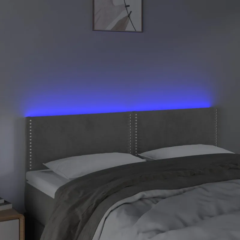 Galvūgalis su LED, šviesiai pilkas, 144x5x78/88cm, aksomas