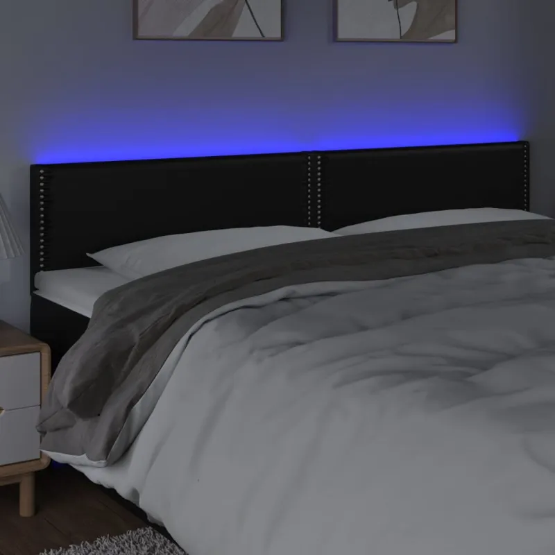 Galvūgalis su LED, juodos spalvos, 200x5x78/88cm, dirbtinė oda
