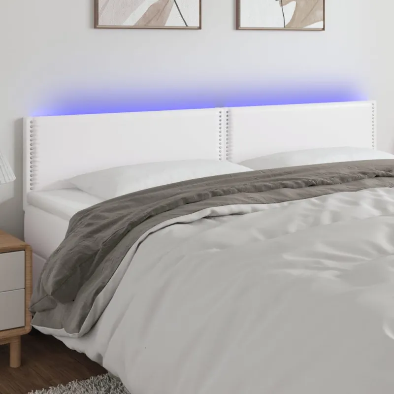 Galvūgalis su LED, baltos spalvos, 200x5x78/88cm, dirbtinė oda