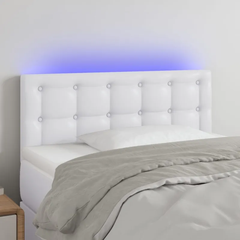 Galvūgalis su LED, baltos spalvos, 80x5x78/88cm, dirbtinė oda