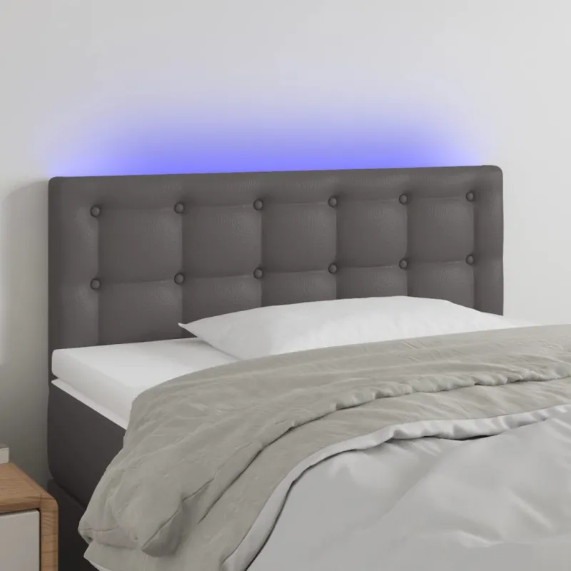 Galvūgalis su LED, pilkos spalvos, 90x5x78/88cm, dirbtinė oda