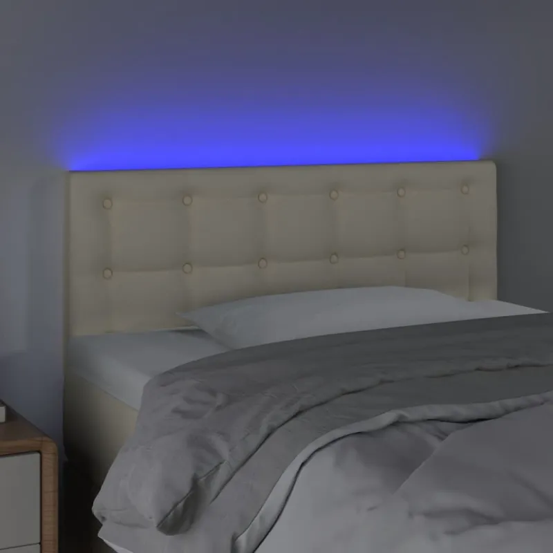 Galvūgalis su LED, kreminės spalvos,100x5x78/88cm, dirbtinė oda