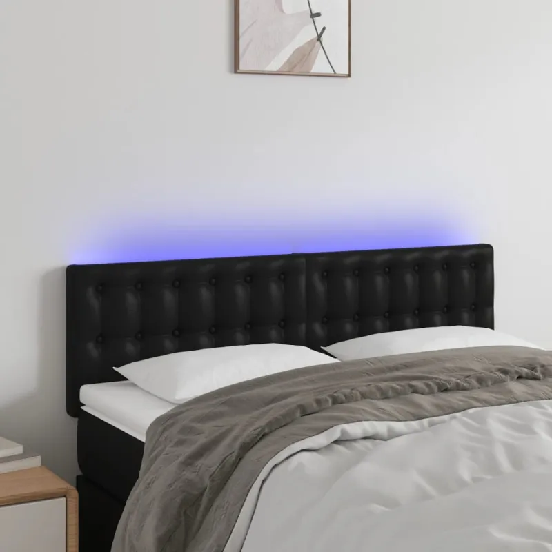 Galvūgalis su LED, juodos spalvos, 144x5x78/88cm, dirbtinė oda