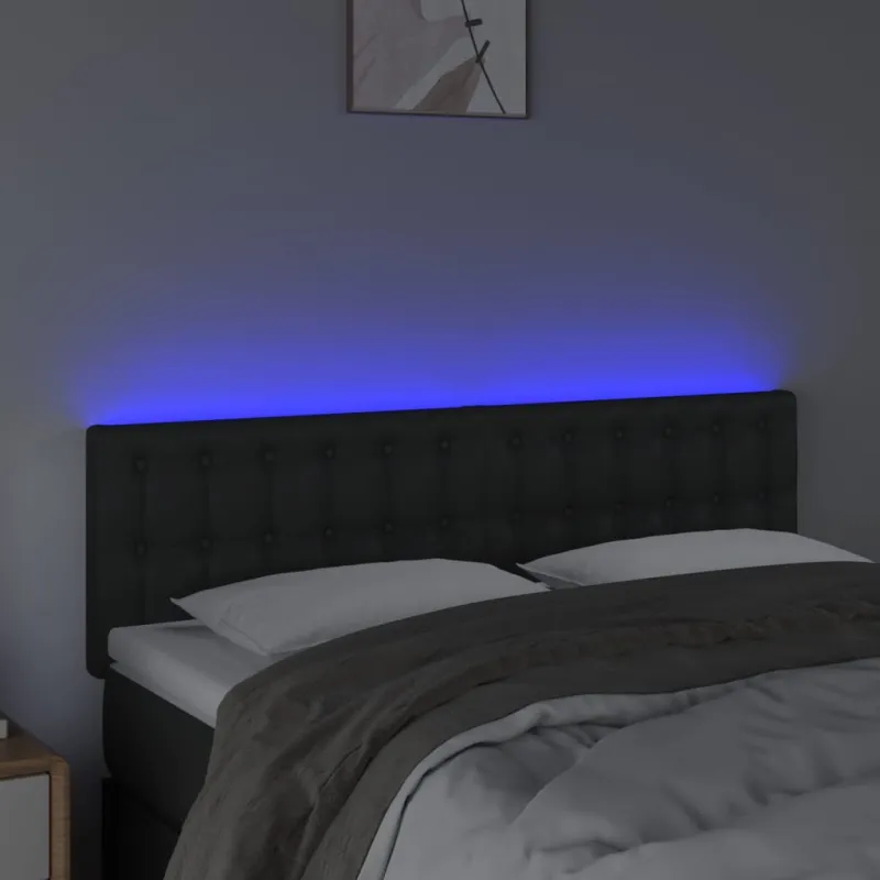 Galvūgalis su LED, juodos spalvos, 144x5x78/88cm, dirbtinė oda