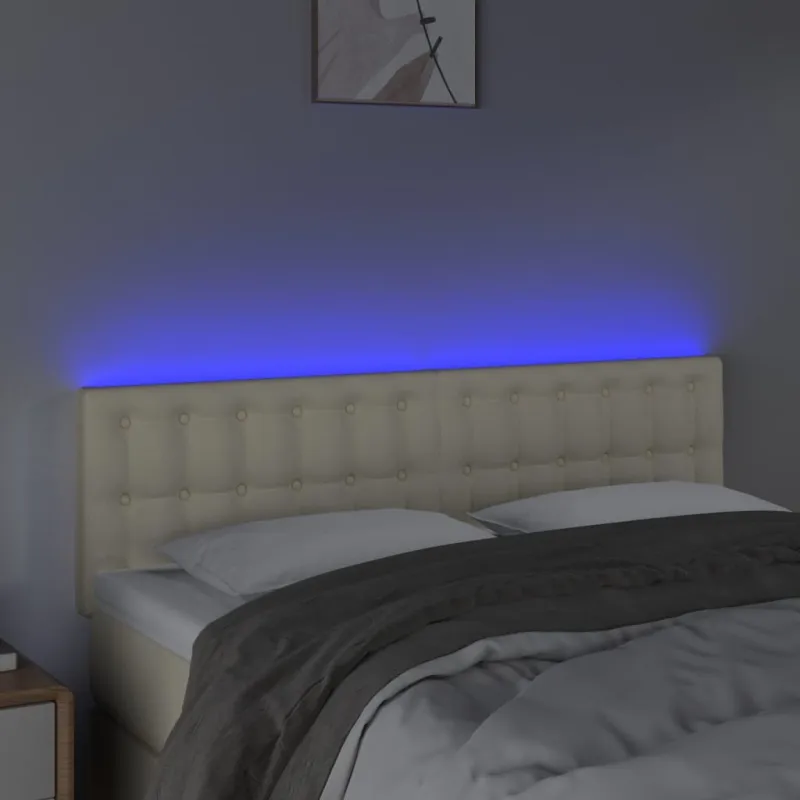 Galvūgalis su LED, kreminės spalvos,144x5x78/88cm, dirbtinė oda