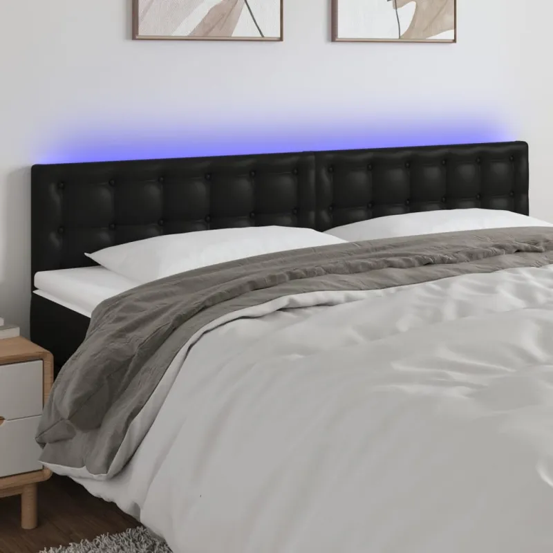 Galvūgalis su LED, juodos spalvos, 200x5x78/88cm, dirbtinė oda