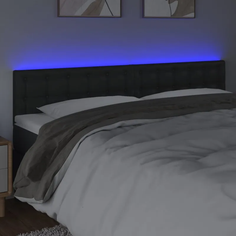 Galvūgalis su LED, juodos spalvos, 200x5x78/88cm, dirbtinė oda