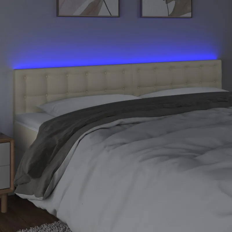 Galvūgalis su LED, kreminės spalvos,200x5x78/88cm, dirbtinė oda