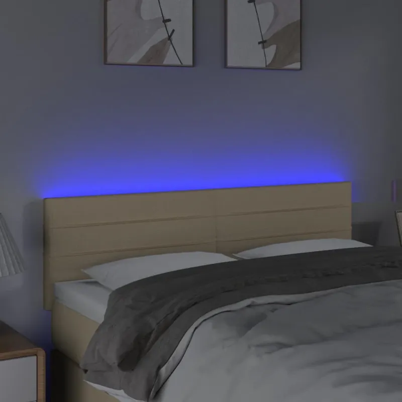 Galvūgalis su LED, kreminės spalvos, 144x5x78/88cm, audinys