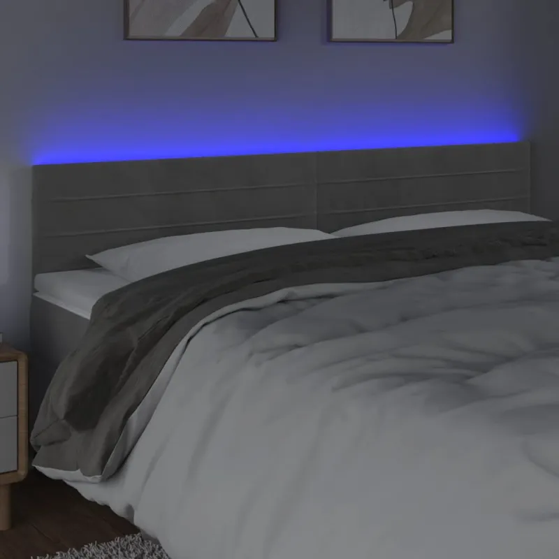 Galvūgalis su LED, šviesiai pilkas, 160x5x78/88cm, aksomas