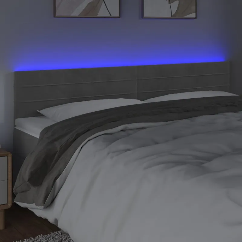 Galvūgalis su LED, šviesiai pilkas, 180x5x78/88cm, aksomas