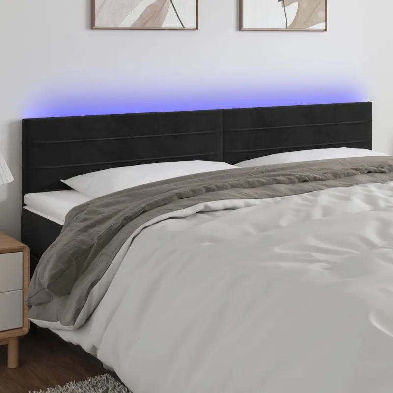 Galvūgalis su LED, juodos spalvos, 180x5x78/88cm, aksomas