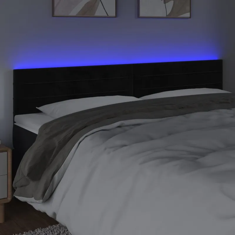 Galvūgalis su LED, juodos spalvos, 180x5x78/88cm, aksomas