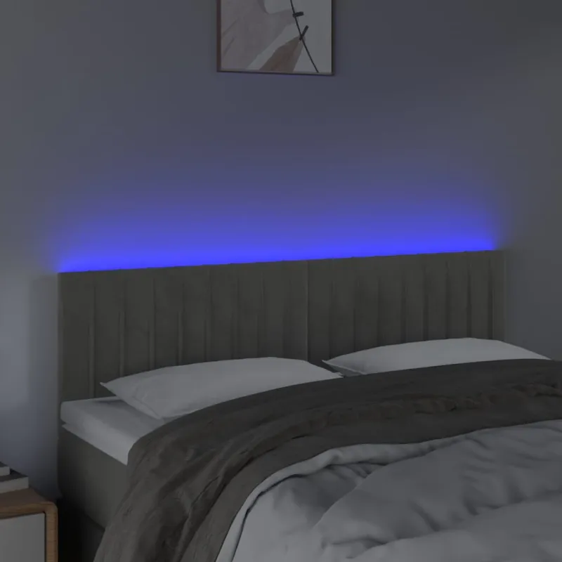 Galvūgalis su LED, šviesiai pilkas, 144x5x78/88cm, aksomas