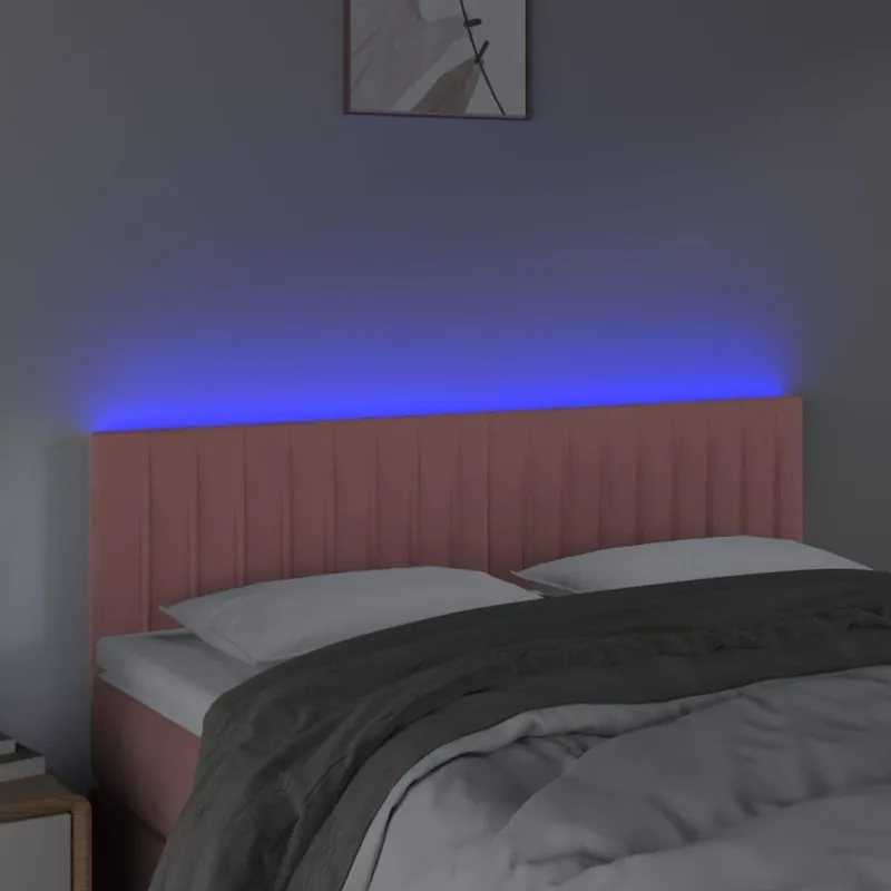 Galvūgalis su LED, rožinės spalvos, 144x5x78/88cm, aksomas