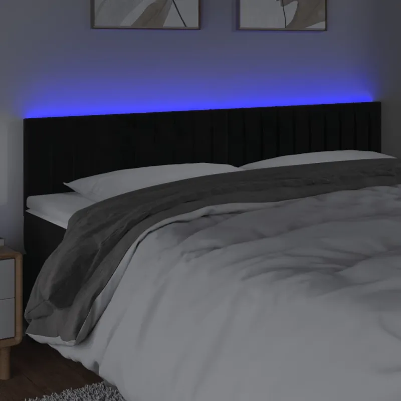 Galvūgalis su LED, juodos spalvos, 160x5x78/88cm, aksomas