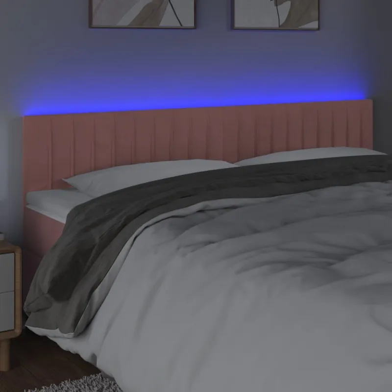 Galvūgalis su LED, rožinės spalvos, 180x5x78/88cm, aksomas