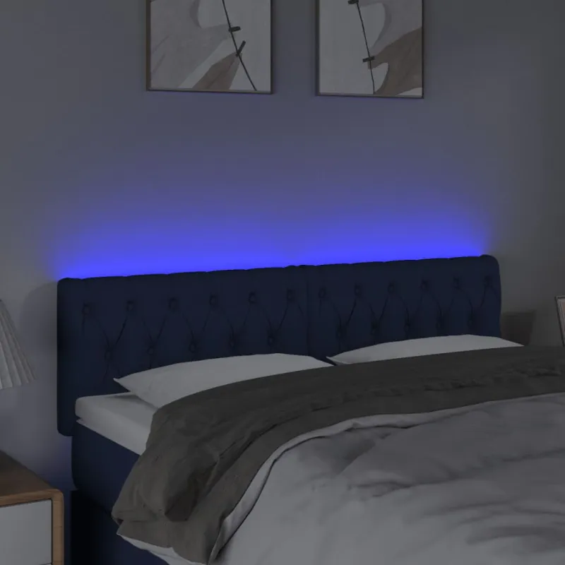 Galvūgalis su LED, mėlynos spalvos, 160x7x78/88cm, audinys