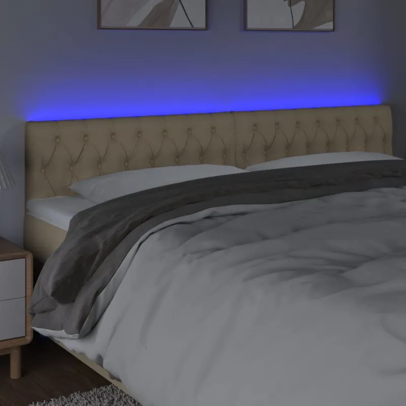 Galvūgalis su LED, kreminės spalvos, 180x7x78/88cm, audinys