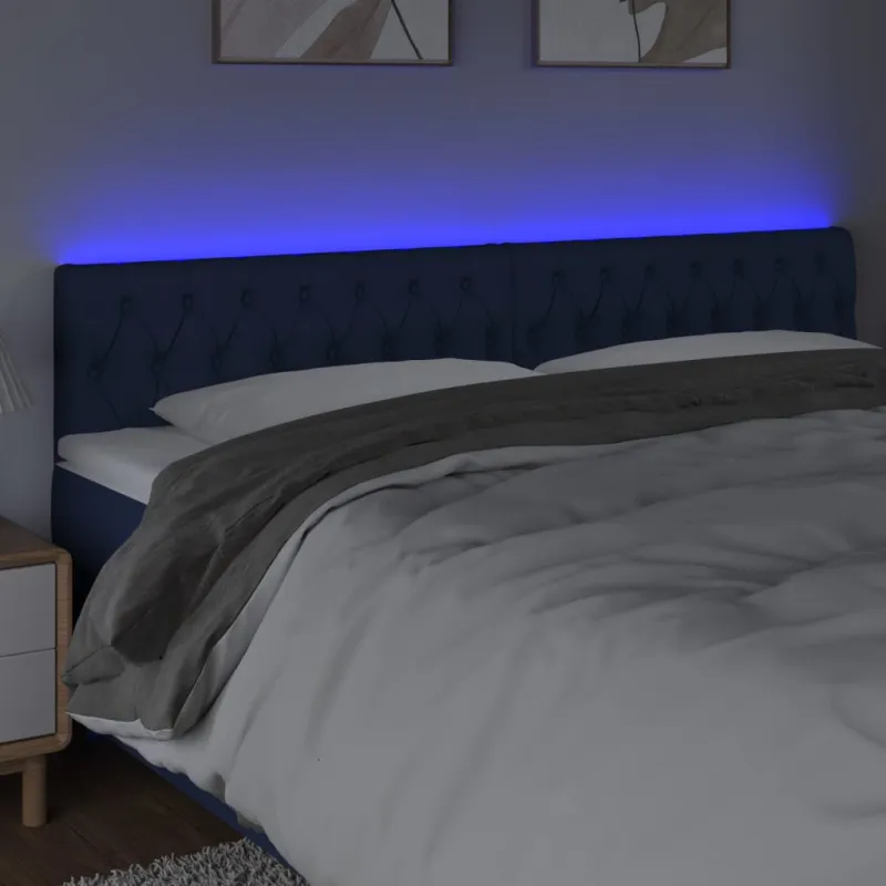 Galvūgalis su LED, mėlynos spalvos, 180x7x78/88cm, audinys