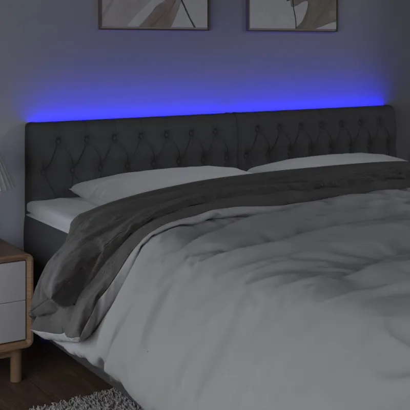 Galvūgalis su LED, tamsiai pilkas, 200x7x78/88cm, audinys