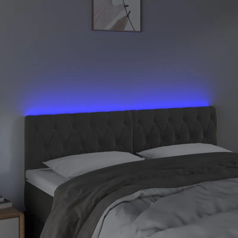Galvūgalis su LED, tamsiai pilkas, 144x7x78/88cm, aksomas