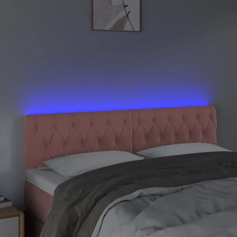 Galvūgalis su LED, rožinės spalvos, 144x7x78/88cm, aksomas
