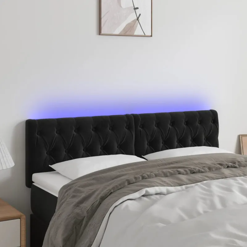 Galvūgalis su LED, juodos spalvos, 160x7x78/88cm, aksomas