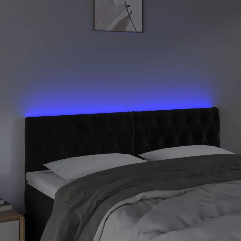 Galvūgalis su LED, juodos spalvos, 160x7x78/88cm, aksomas