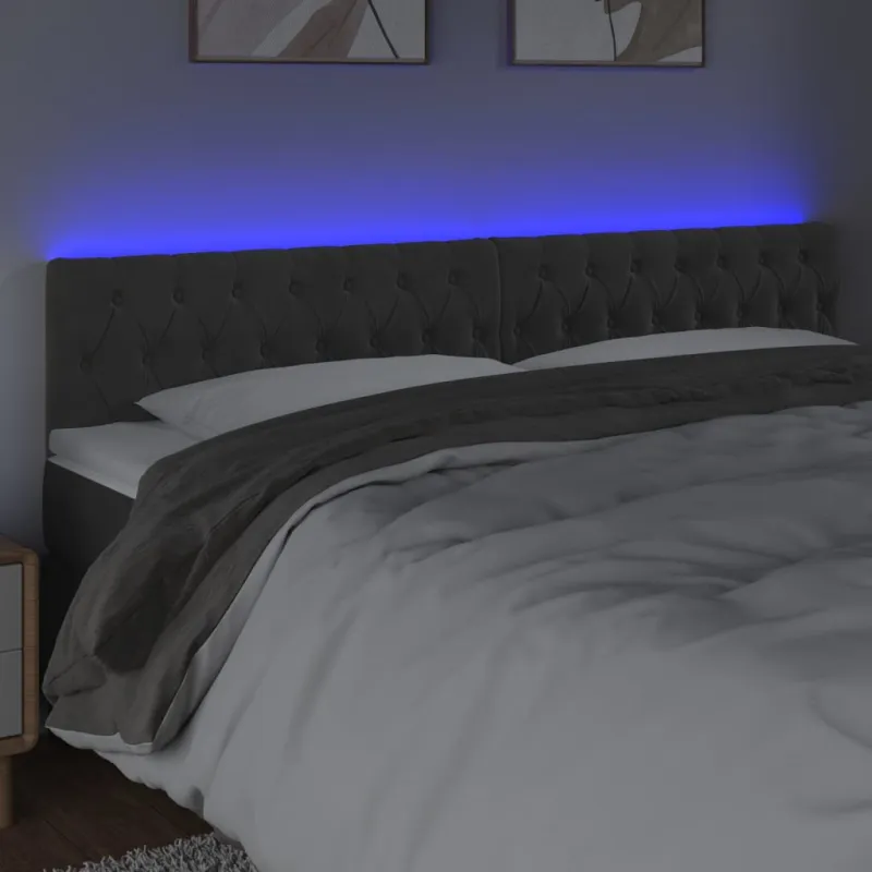 Galvūgalis su LED, tamsiai pilkas, 180x7x78/88cm, aksomas