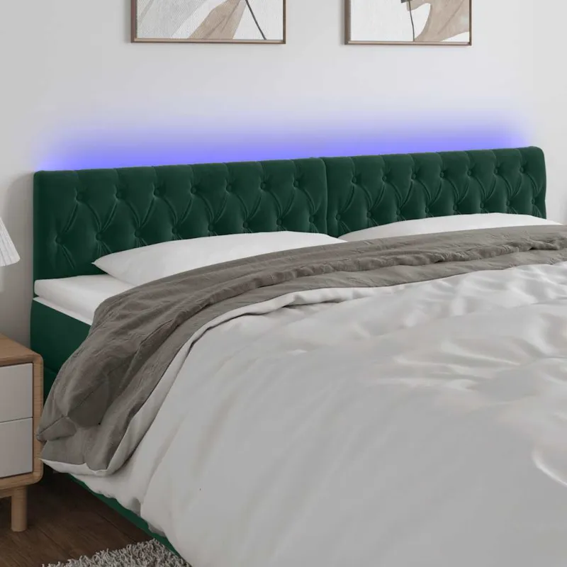 Galvūgalis su LED, tamsiai žalias, 180x7x78/88cm, aksomas