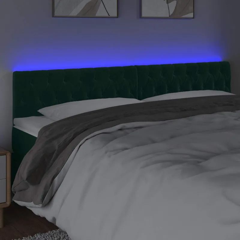 Galvūgalis su LED, tamsiai žalias, 180x7x78/88cm, aksomas