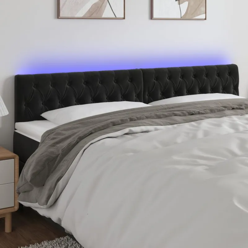 Galvūgalis su LED, juodos spalvos, 200x7x78/88cm, aksomas