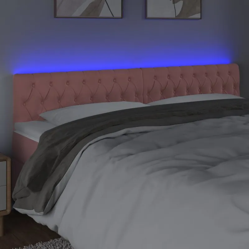 Galvūgalis su LED, rožinės spalvos, 200x7x78/88 cm, aksomas