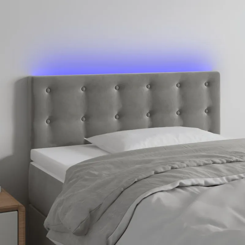 Galvūgalis su LED, šviesiai pilkas, 100x5x78/88cm, aksomas