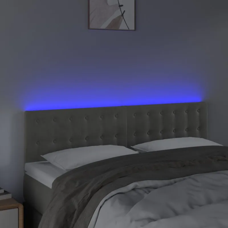 Galvūgalis su LED, šviesiai pilkas, 144x5x78/88cm, aksomas