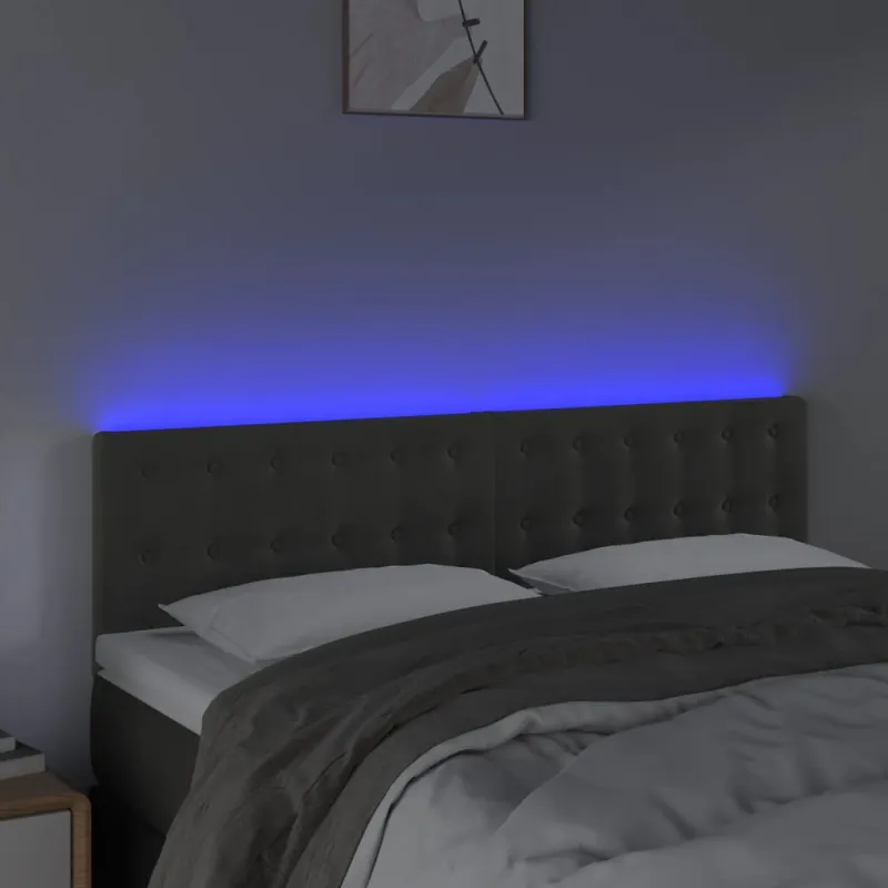 Galvūgalis su LED, tamsiai pilkas, 144x5x78/88cm, aksomas