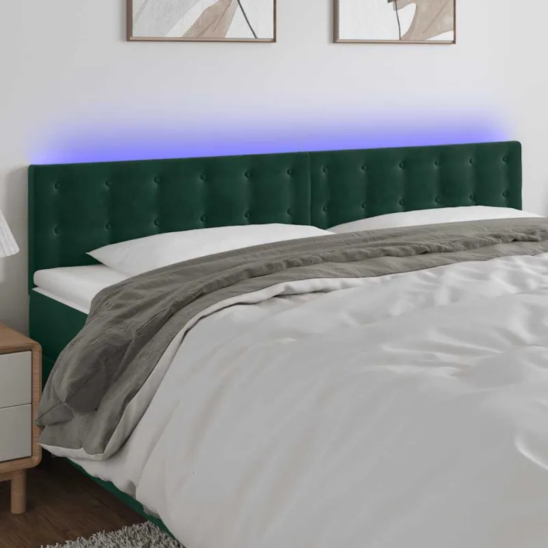 Galvūgalis su LED, tamsiai žalias, 180x5x78/88cm, aksomas
