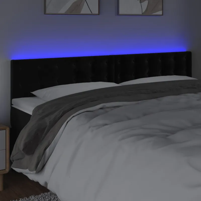 Galvūgalis su LED, juodos spalvos, 200x5x78/88cm, aksomas