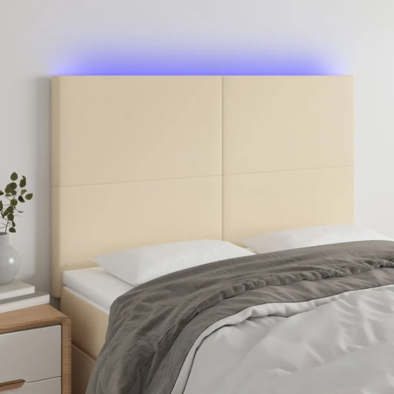 Galvūgalis su LED, kreminės spalvos, 144x5x118/128cm, audinys