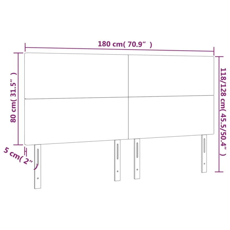 Galvūgalis su LED, šviesiai pilkas, 180x5x118/128cm, audinys