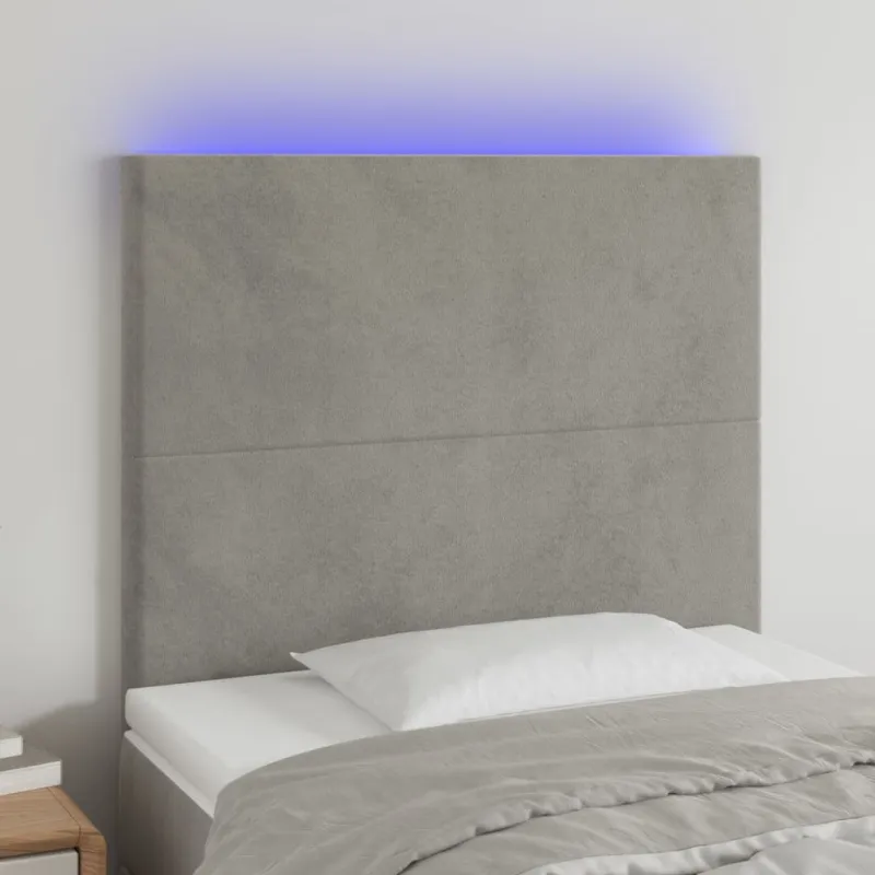 Galvūgalis su LED, šviesiai pilkas, 80x5x118/128cm, aksomas