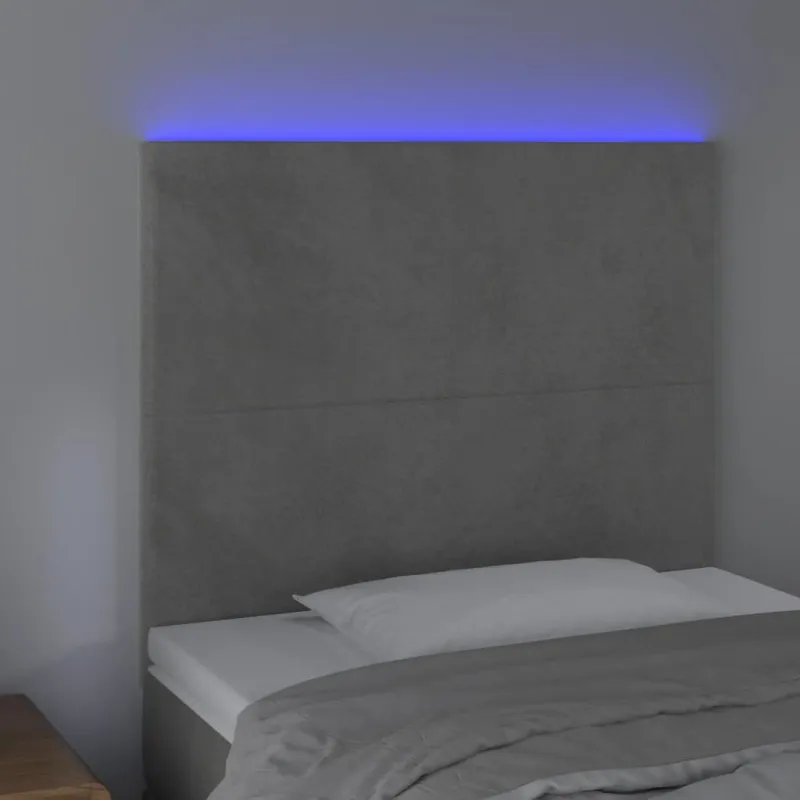 Galvūgalis su LED, šviesiai pilkas, 80x5x118/128cm, aksomas