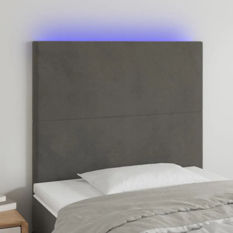 Galvūgalis su LED, tamsiai pilkas, 80x5x118/128cm, aksomas